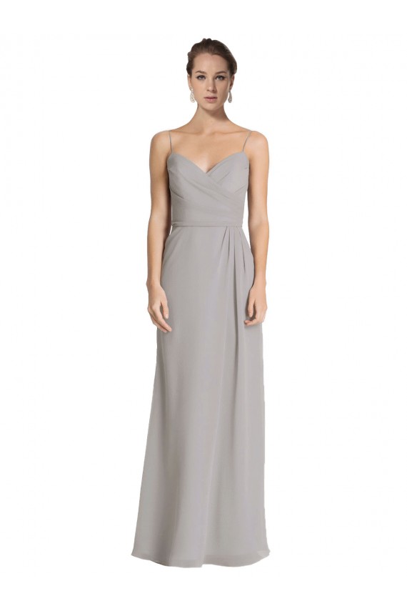 Achat Argent Fourreau Bretelles spaghetti Mousseline Longue Robes demoiselle d'honneur