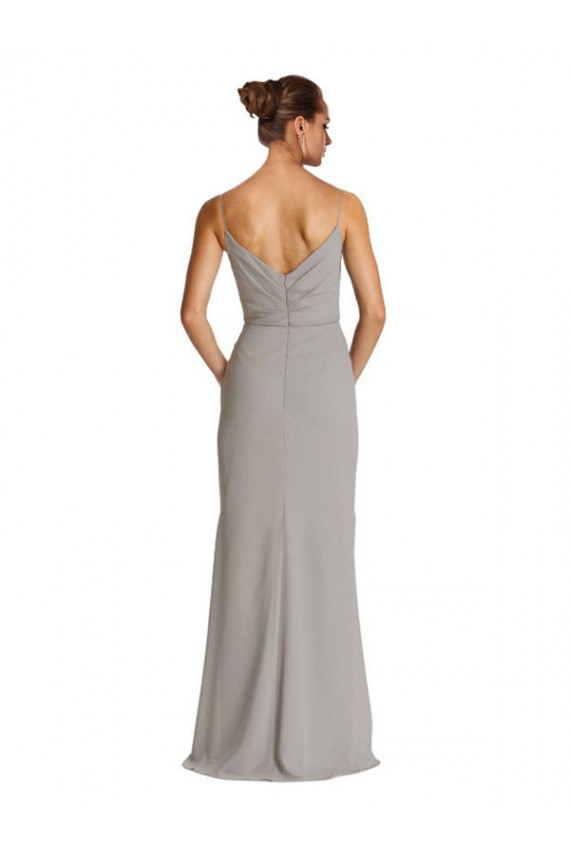 Achat Argent Fourreau Bretelles spaghetti Mousseline Longue Robes demoiselle d'honneur