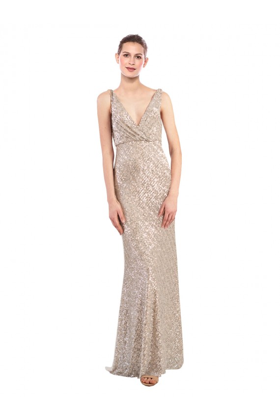 Achat Argent Fourreau Col V Paillette Paillettes Scintillantes Longue Formelles Robes demoiselle d'honneur / Robes de soirée / Robes de bal