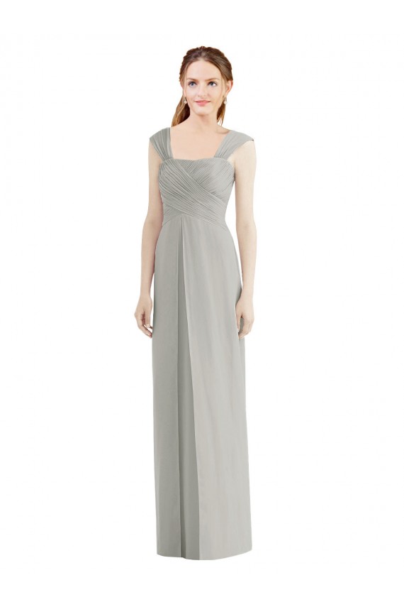 Achat Argent Trapèze Bateau Mousseline Longue Robes demoiselle d'honneur
