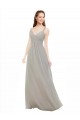 Achat Argent Trapèze Bretelles spaghetti Col V Mousseline Longue Robes demoiselle d'honneur