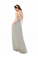 Achat Argent Trapèze Bretelles spaghetti Col V Mousseline Longue Robes demoiselle d'honneur
