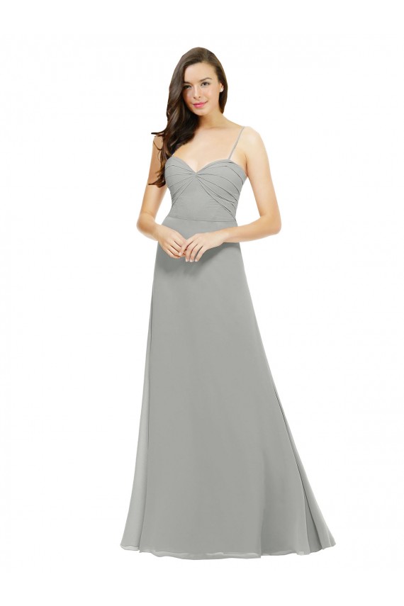 Achat Argent Trapèze Bretelles spaghetti Mousseline Longue Robes demoiselle d'honneur