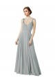 Achat Argent Trapèze Col V Mousseline Longue Robes demoiselle d'honneur