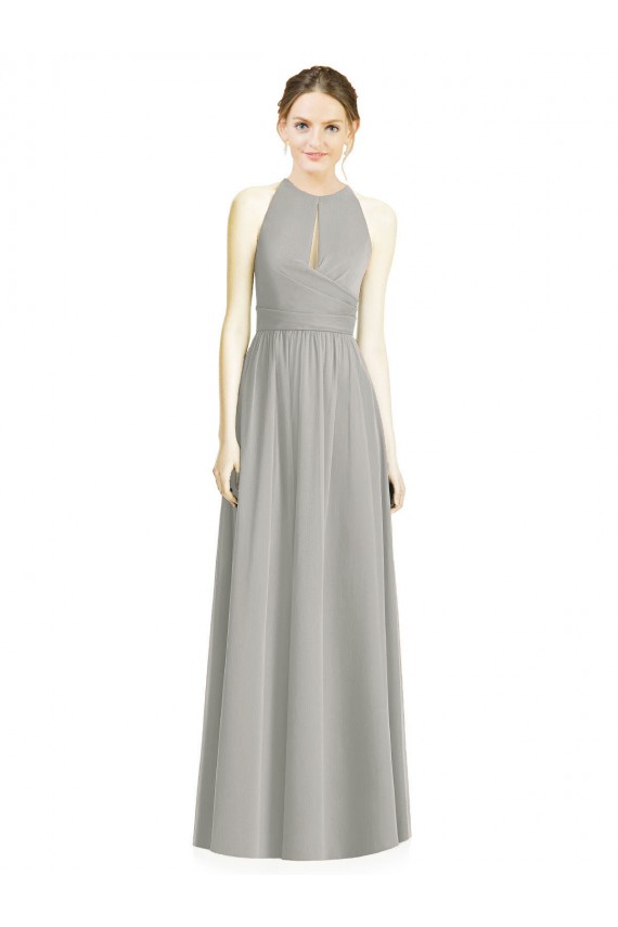 Achat Argent Trapèze Licou Mousseline Longue Robes demoiselle d'honneur