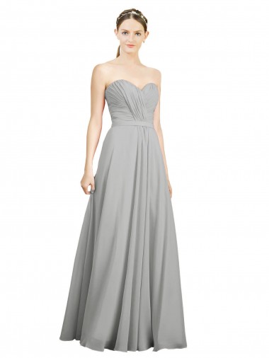 Achat Argent Trapèze Mousseline Longue Robes demoiselle d'honneur
