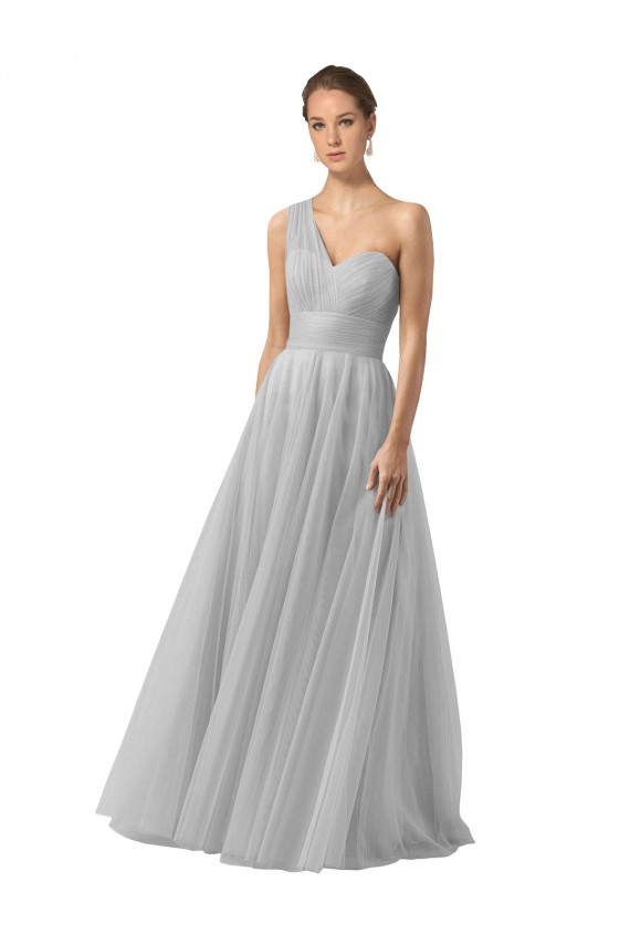 Achat Argent Trapèze Tulle Longue Robes demoiselle d'honneur