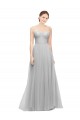Achat Argent Trapèze Tulle Longue Robes demoiselle d'honneur