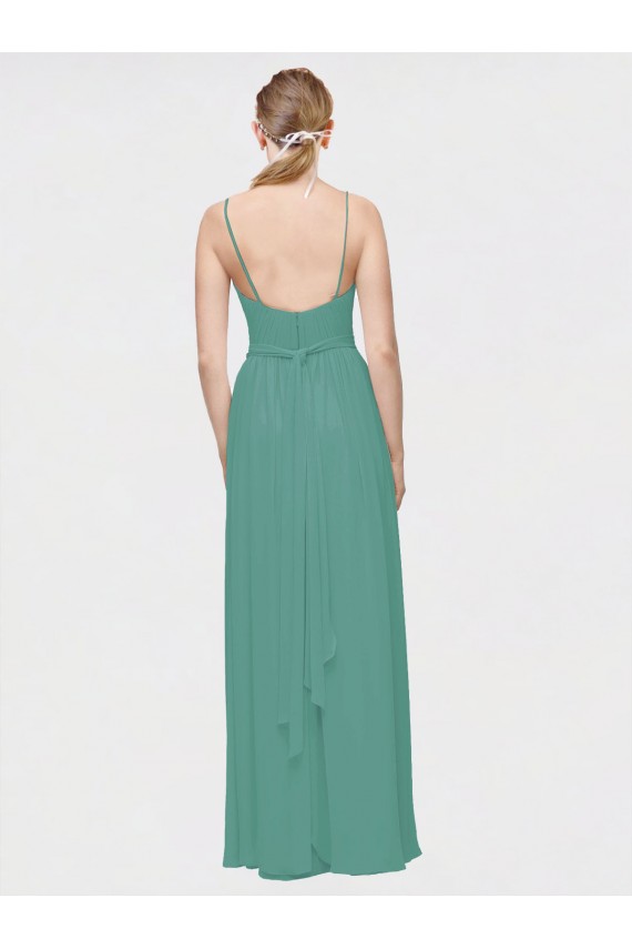 Achat Argent islandais Trapèze Bretelles spaghetti Col V Mousseline Longue Robes demoiselle d'honneur