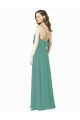 Achat Argent islandais Trapèze Bretelles spaghetti Col V Mousseline Longue Robes demoiselle d'honneur