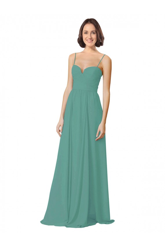 Achat Argent islandais Trapèze Bretelles spaghetti Mousseline Longue Robes demoiselle d'honneur
