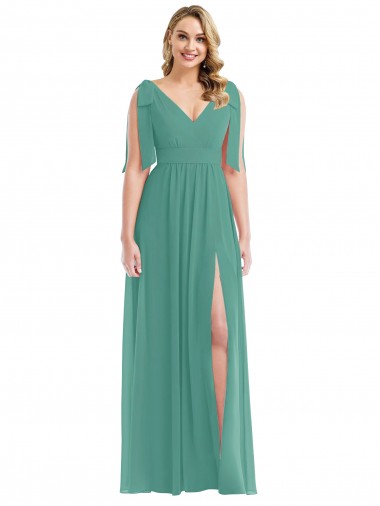 Achat Argent islandais Trapèze Col V Mousseline Longue Robes demoiselle d'honneur