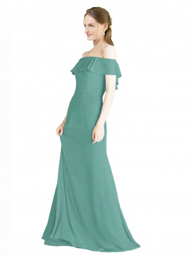 Achat Argent islandais Trapèze Épaule Dénudée Mousseline Longue Robes demoiselle d'honneur