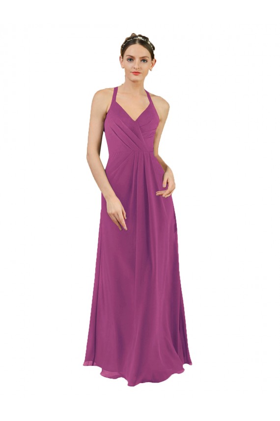 Achat Baie sauvage Fourreau Col V Mousseline Longue Robes demoiselle d'honneur