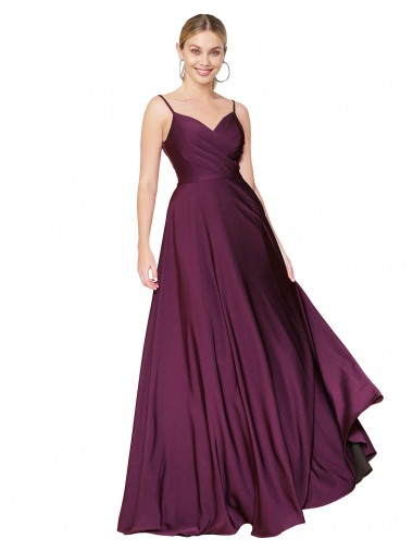 Achat Baie sauvage Trapèze Bretelles spaghetti Crêpe Stretch Longue Formelles Robes demoiselle d'honneur / Robes de soirée / Robes de bal
