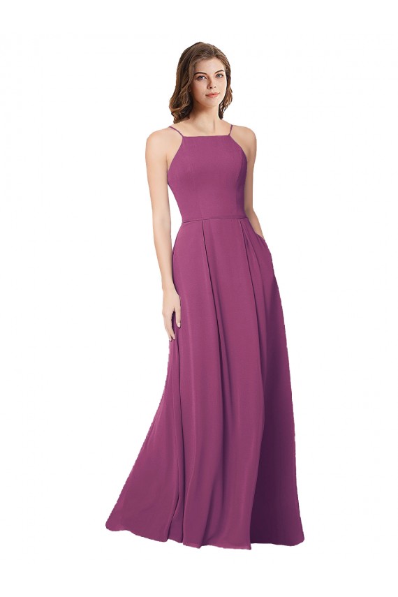 Achat Baie sauvage Trapèze Sans bretelle Mousseline Longue Robes demoiselle d'honneur