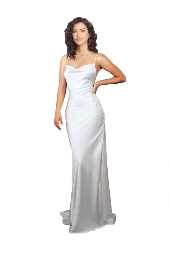 Achat Blanc Fourreau Balayage train Satiné Soyeux Simple Plage Robes de mariée