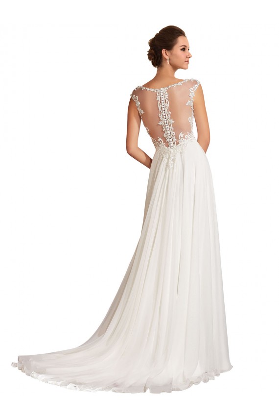 Achat Blanc Fourreau Col V Mousseline Dentelle Robes de mariée