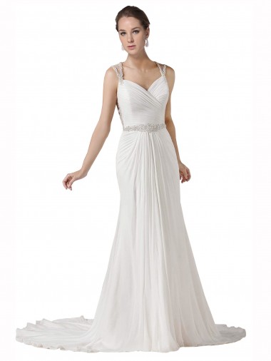 Achat Blanc Fourreau Mousseline Plage Robes de mariée
