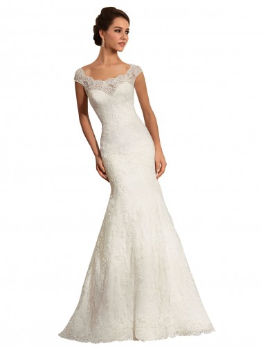 Achat Blanc Sirène Bateau Dentelle Robes de mariée