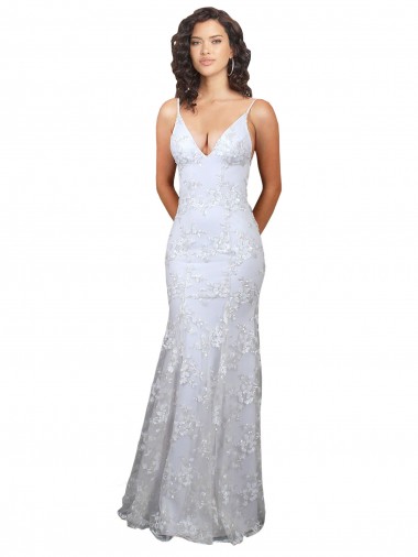Achat Blanc Sirène Col V Crêpe Stretch Paillette Tulle Longue Formelles Robes demoiselle d'honneur / Robes de soirée / Robes de bal