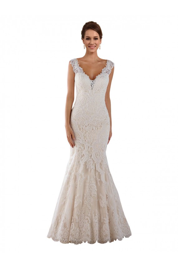 Achat Blanc Sirène Col V Dentelle Robes de mariée