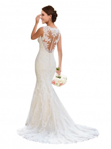 Achat Blanc Sirène Col V Dentelle Robes de mariée