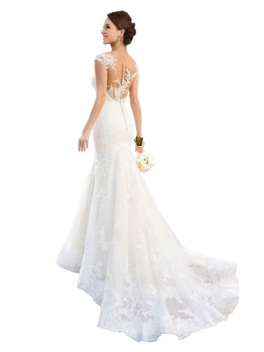 Achat Blanc Sirène Illusion Dentelle Robes de mariée