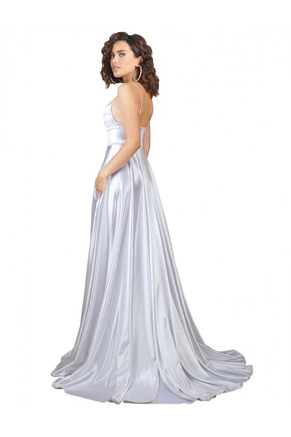 Achat Blanc Trapèze Bretelles spaghetti Satiné Stretch Simple Plage Robes de mariée