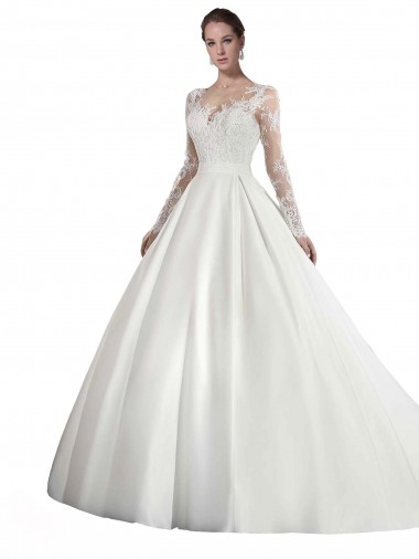 Achat Blanc Trapèze Illusion Traîne cathédrale Satiné Dentelle Robes de mariée