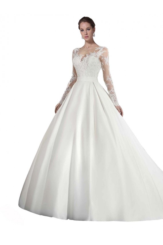 Achat Blanc Trapèze Illusion Traîne cathédrale Satiné Dentelle Robes de mariée