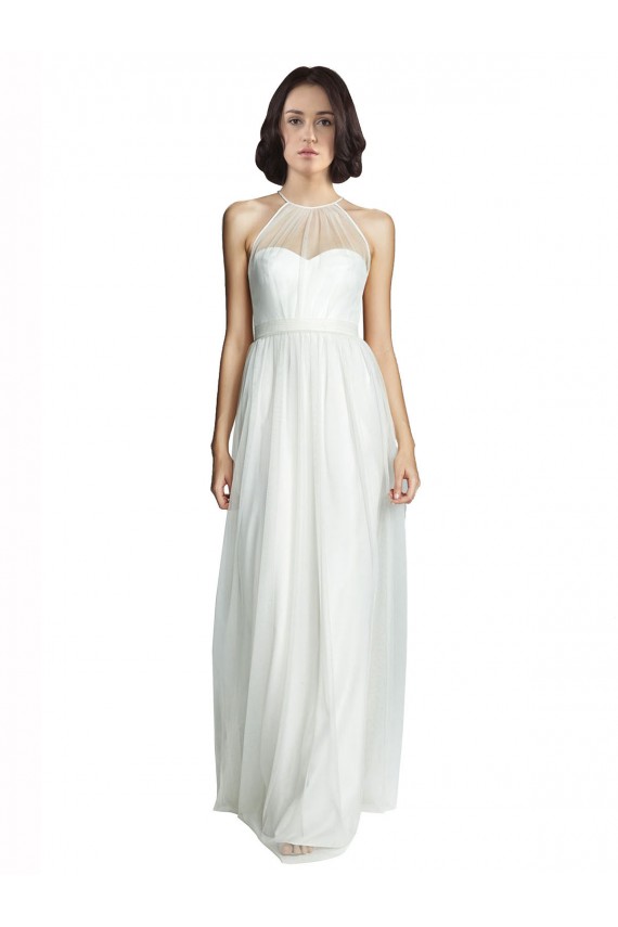 Achat Blanc Trapèze Licou Col Haut Tulle Longue Robes demoiselle d'honneur
