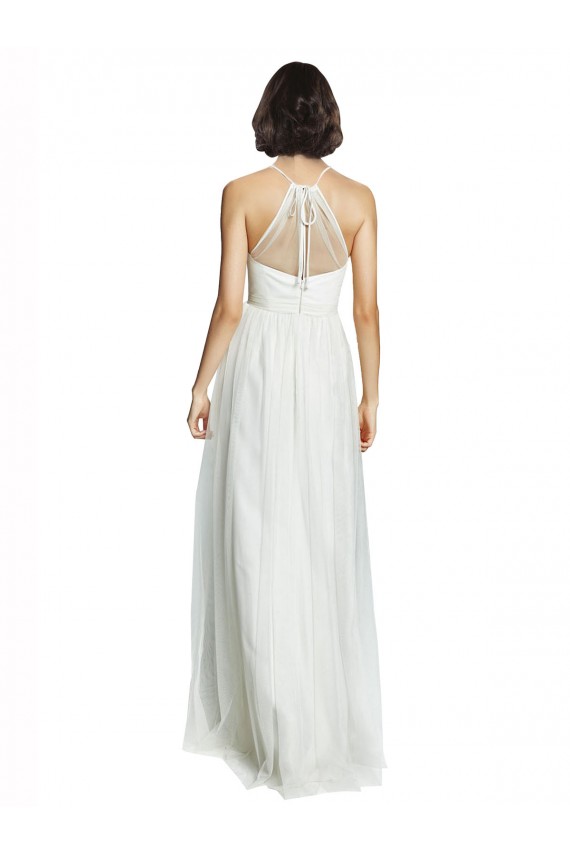Achat Blanc Trapèze Licou Col Haut Tulle Longue Robes demoiselle d'honneur