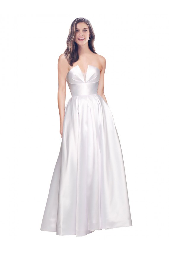 Achat Blanc Trapèze Sans bretelle Satiné Stretch Longue Formelles Robes demoiselle d'honneur / Robes de soirée / Robes de bal