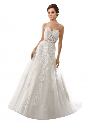 Achat Blanc Trapèze Tulle Dentelle Robes de mariée