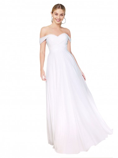 Achat Blanc Trapèze Épaule Dénudée Mousseline Longue Formelles Robes demoiselle d'honneur / Robes de soirée / Robes de bal