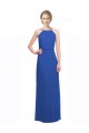 Achat Bleu 135 Trapèze Bretelles spaghetti Mousseline Longue Robes demoiselle d'honneur