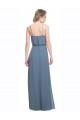 Achat Bleu 135 Trapèze Bretelles spaghetti Mousseline Longue Robes demoiselle d'honneur