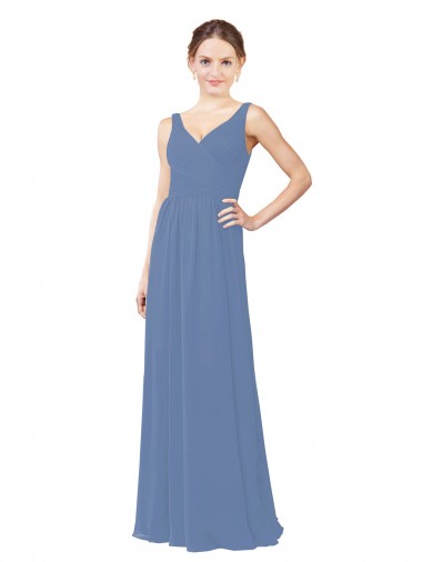 Achat Bleu Windsor Fourreau Col V Mousseline Longue Robes demoiselle d'honneur