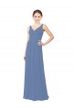 Achat Bleu Windsor Fourreau Col V Mousseline Longue Robes demoiselle d'honneur
