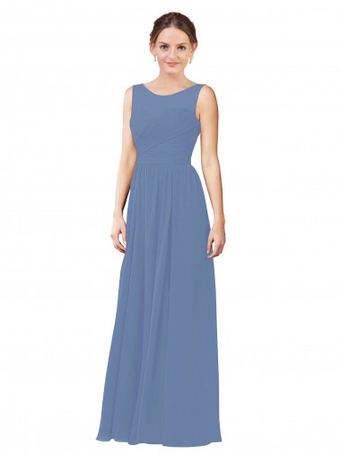 Achat Bleu Windsor Fourreau Illusion Mousseline Longue Robes demoiselle d'honneur