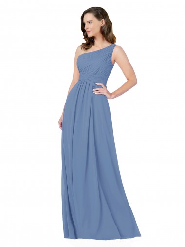 Achat Bleu Windsor Fourreau Mousseline Longue Robes demoiselle d'honneur