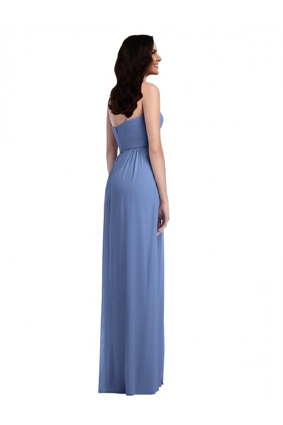 Achat Bleu Windsor Trapèze Bretelles spaghetti Mousseline Longue Robes demoiselle d'honneur