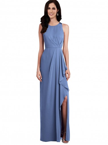 Achat Bleu Windsor Trapèze Col bijou Mousseline Longue Robes demoiselle d'honneur