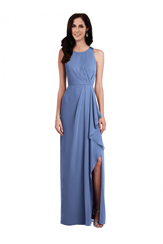 Achat Bleu Windsor Trapèze Col bijou Mousseline Longue Robes demoiselle d'honneur