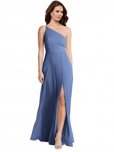 Achat Bleu Windsor Trapèze Mousseline Longue Formelles Robes demoiselle d'honneur / Robes de soirée