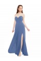 Achat Bleu Windsor Trapèze Sans bretelle Mousseline Longue Robes demoiselle d'honneur