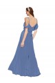 Achat Bleu Windsor Trapèze Épaule Dénudée Mousseline Longue Robes demoiselle d'honneur