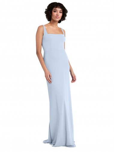 Achat Bleu ciel clair Fourreau Col Carré Crêpe Stretch Longue Robes demoiselle d'honneur / Robes de bal