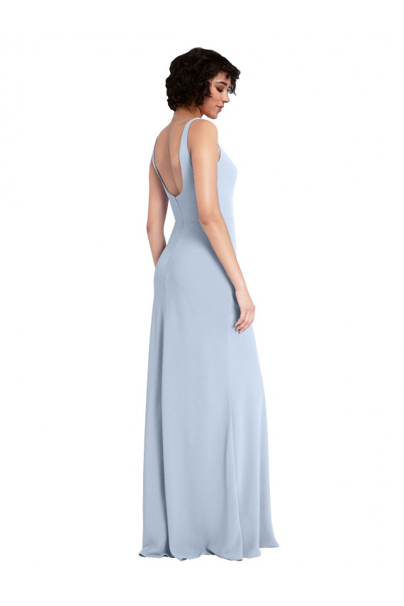 Achat Bleu ciel clair Fourreau Col Carré Crêpe Stretch Longue Robes demoiselle d'honneur / Robes de bal